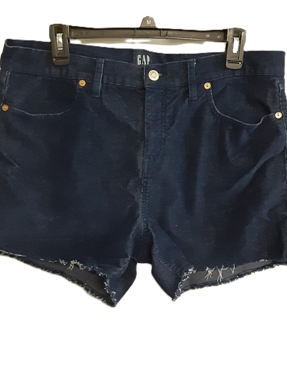Gap Woman's Shorts Size 12 Dark Blue Raw Hem Pockets Cotton Blend High Rise
